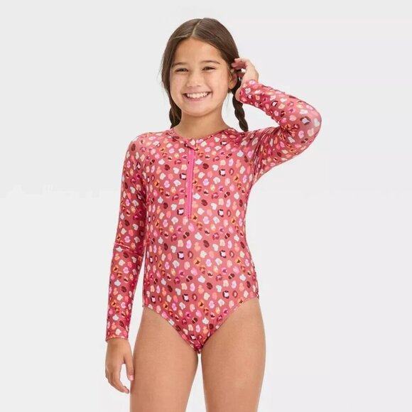 NWOT Cat & Jack Wild Leopard Spot One Piece Stretch Rash Guard UPF 50+ Small - Picture 1 of 8